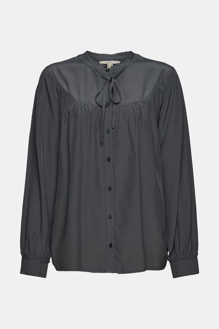Blouse with frills, LENZING™ ECOVERO™, ANTHRACITE, overview
