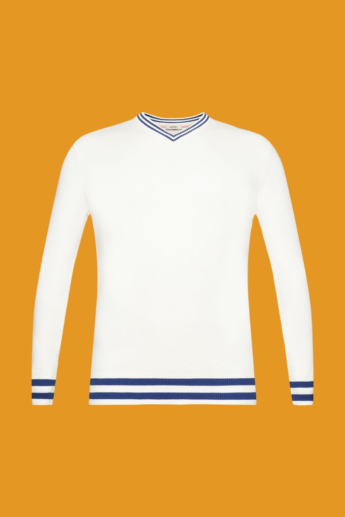V-neck sustainable cotton jumper, OFF WHITE, detail image number 6