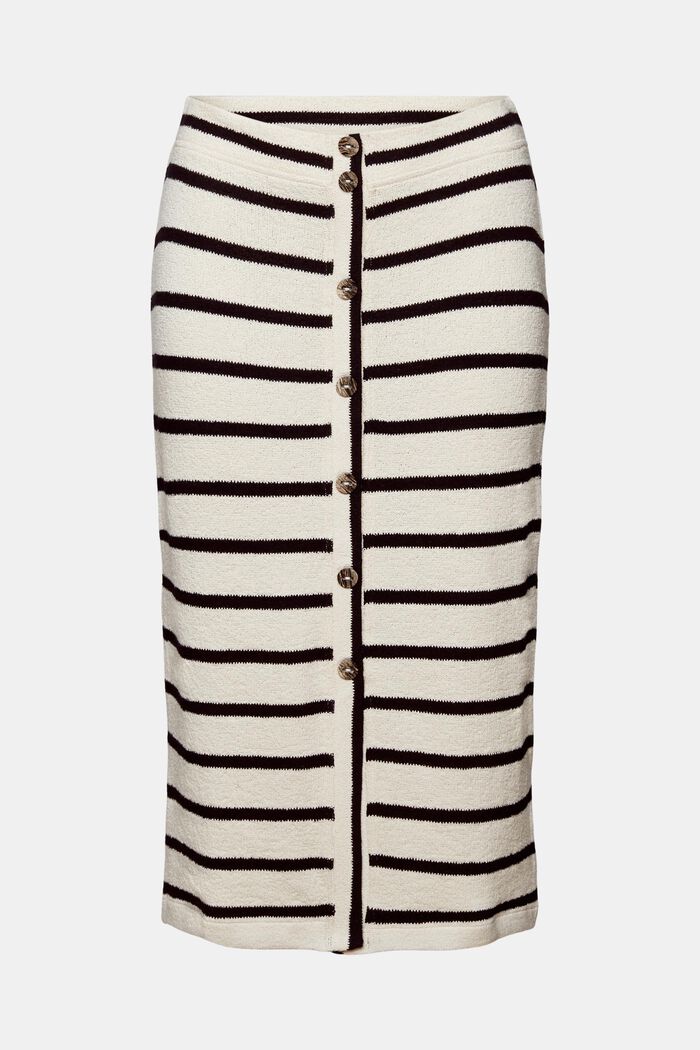 Striped Cotton Modal Midi Skirt, BLACK, detail image number 7