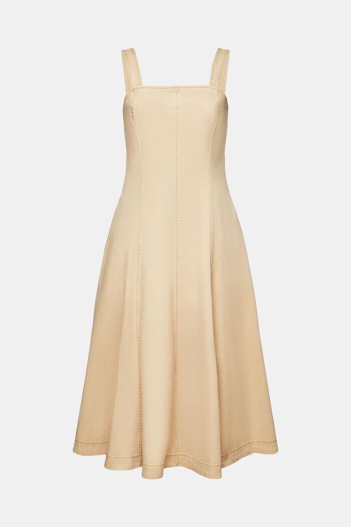 Pinafore Cotton-Twill Midi Dress, BEIGE, detail image number 5