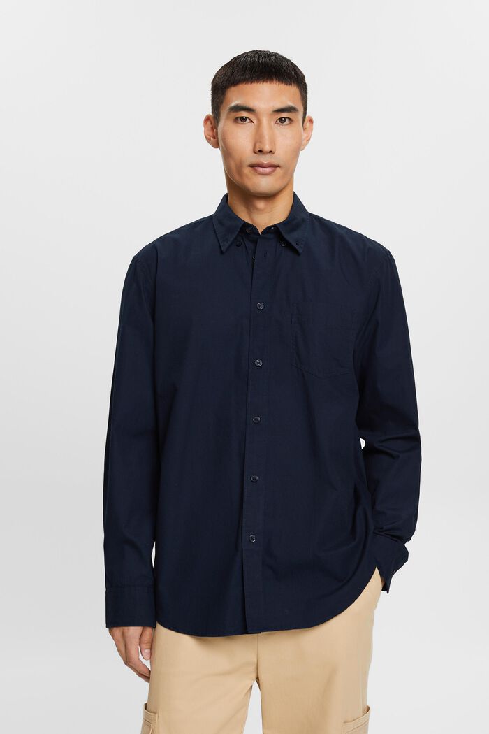 Poplin button-down shirt, 100% cotton, NAVY, detail image number 0