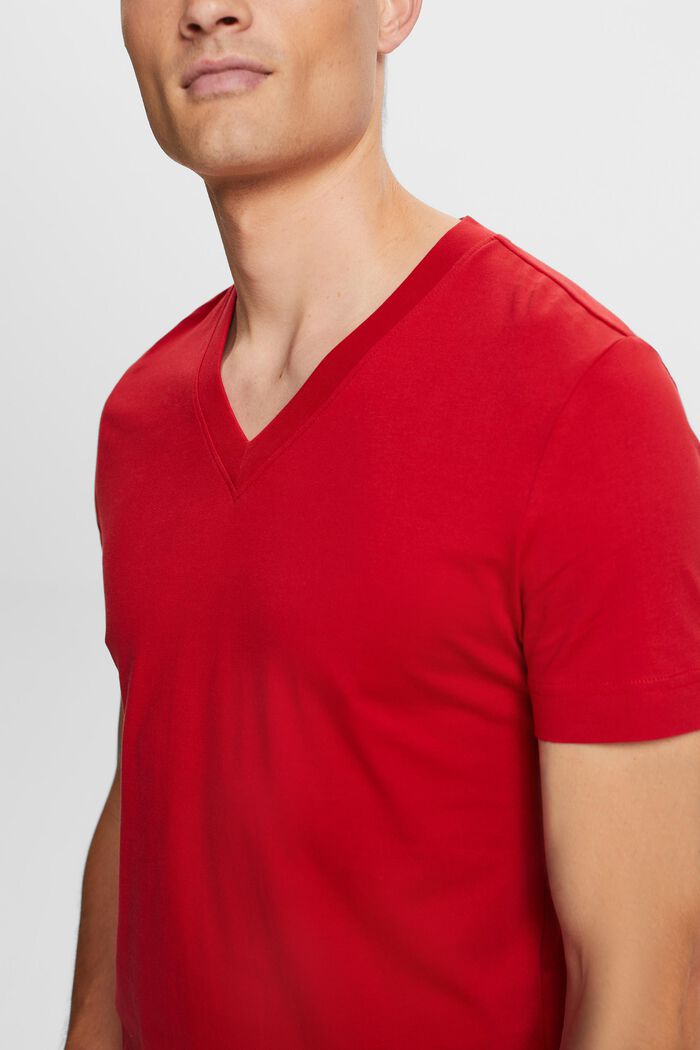 Jersey V-neck t-shirt, 100% cotton, DARK RED, detail image number 2