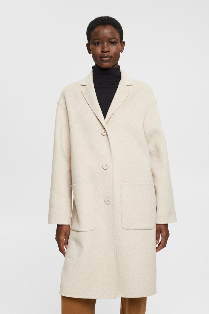 Wool blend coat, CREAM BEIGE, detail image number 0