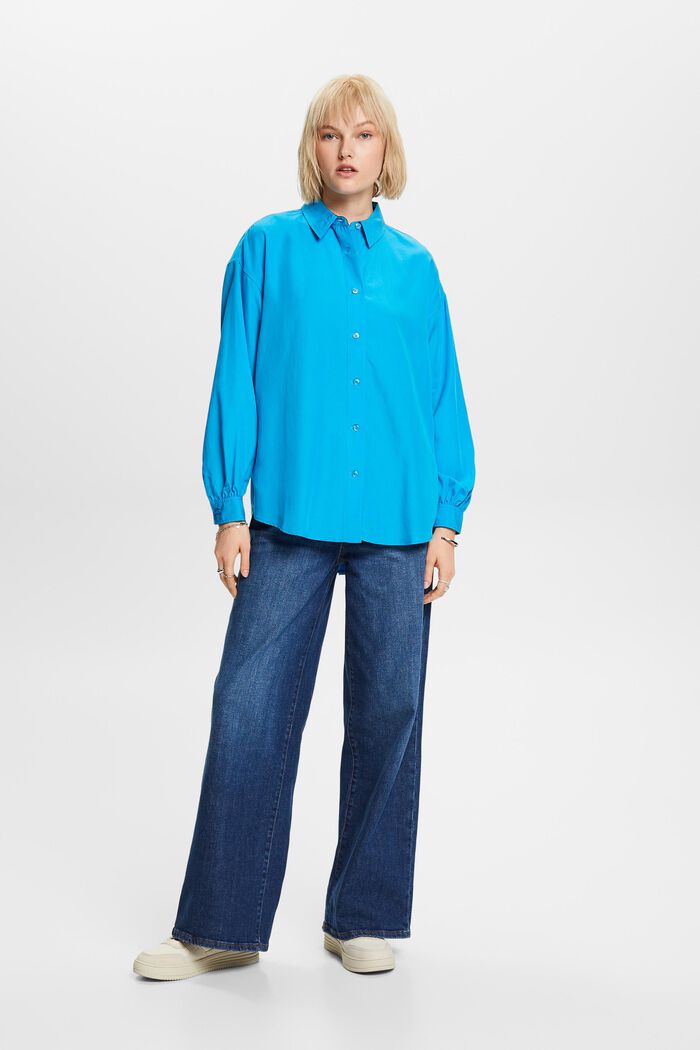 Oversized shirt blouse, BLUE, detail image number 4