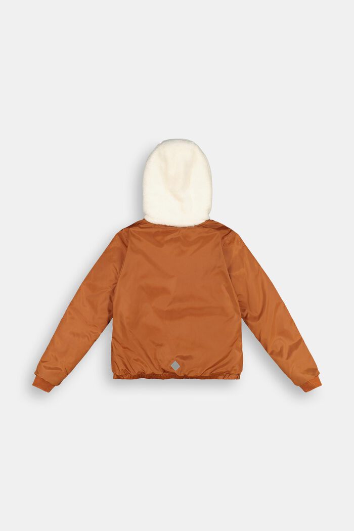 Bomber jacket with a hood and teddy fur lining, RUST BROWN, detail image number 1
