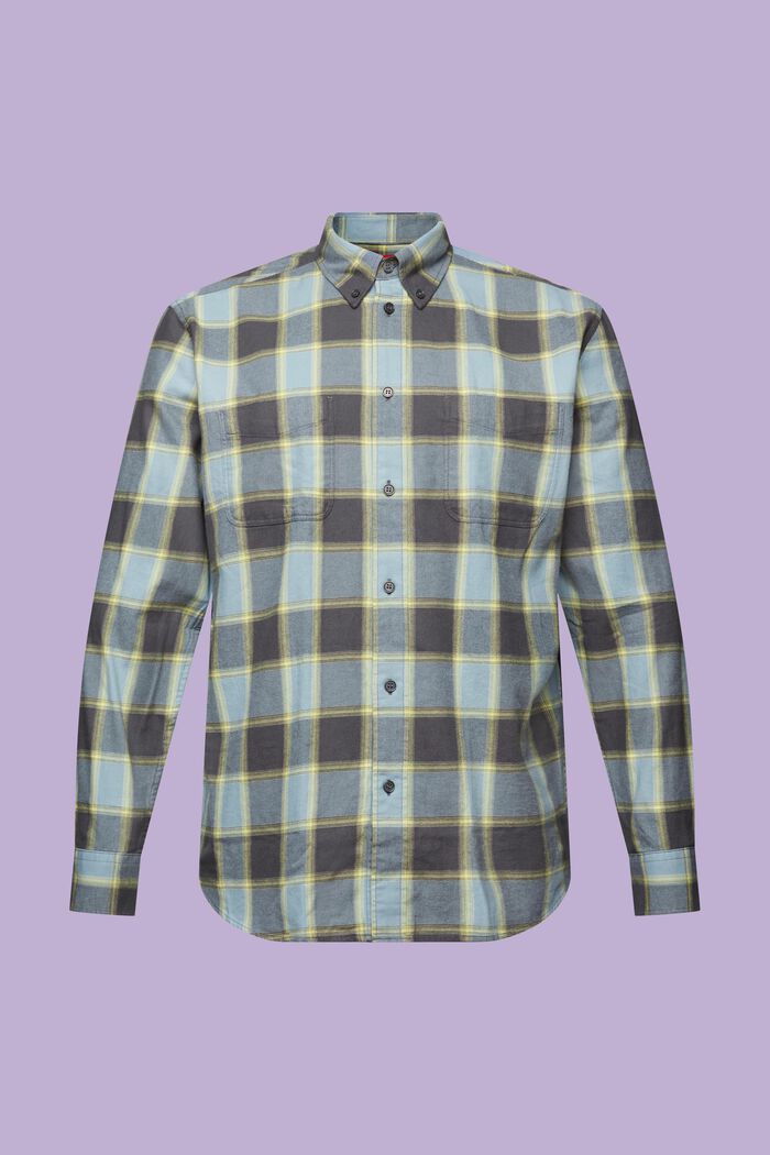 Checked Cotton Flannel Shirt, TEAL BLUE, detail image number 6