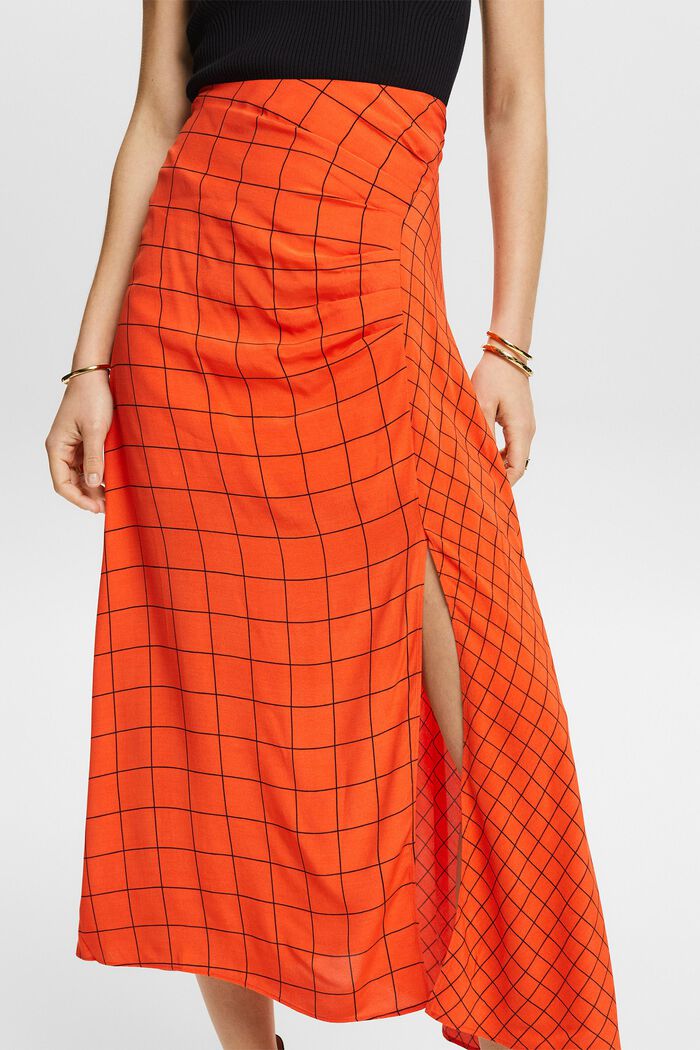 Gathered Grid Print Midi Skirt, BRIGHT ORANGE, detail image number 3
