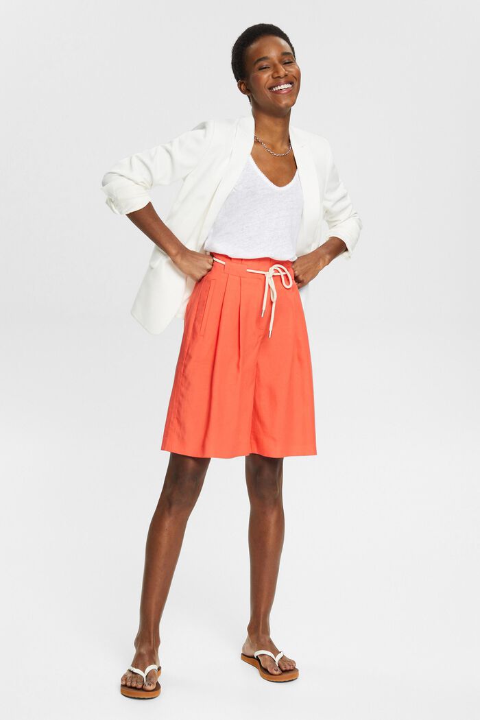 Linen blend: drawstring shorts, CORAL ORANGE, detail image number 0