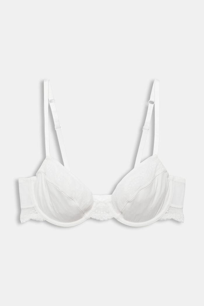 Unpadded underwire bra with lace, OFF WHITE, overview