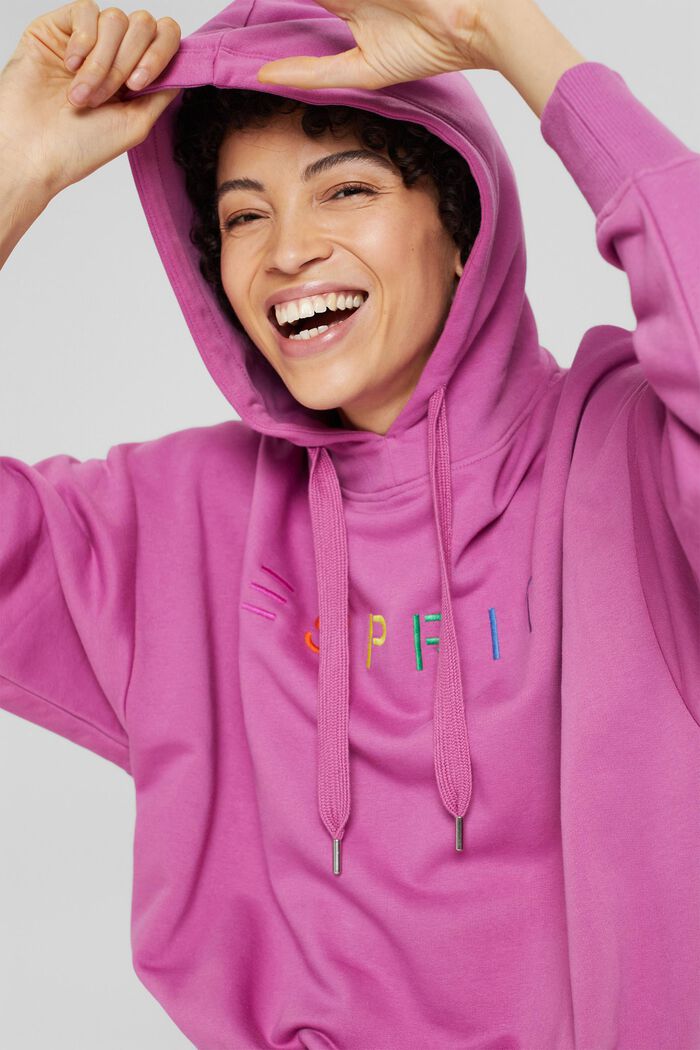 Hoodie with an embroidered logo, cotton blend, PINK FUCHSIA, detail image number 5
