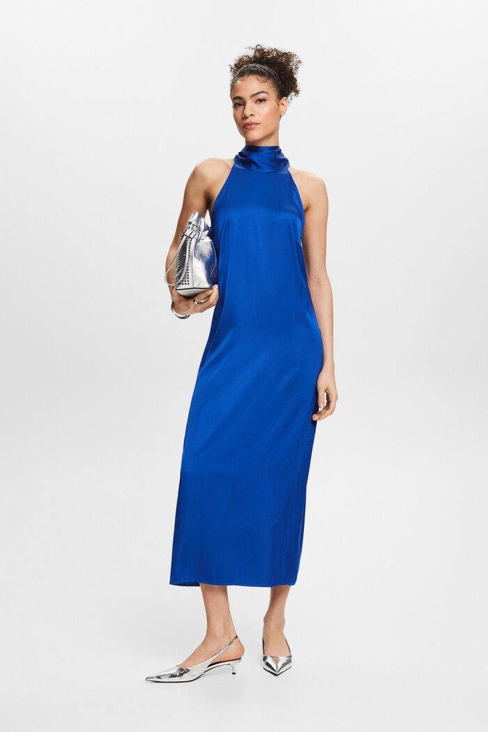 Satin Halterneck Maxi Dress, BRIGHT BLUE, detail image number 1