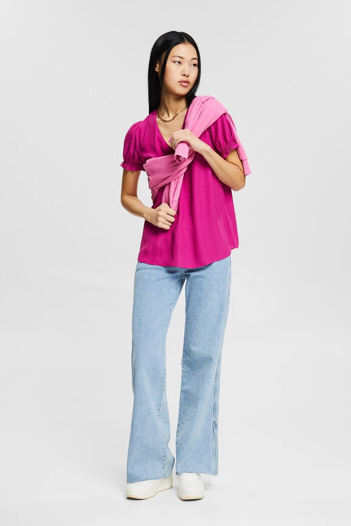 Blouse top with LENZING™ ECOVERO™, PINK FUCHSIA, detail image number 1