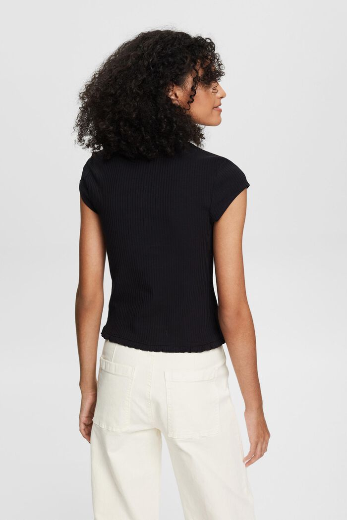 Ribbed top with a ruffled edge, BLACK, detail image number 3