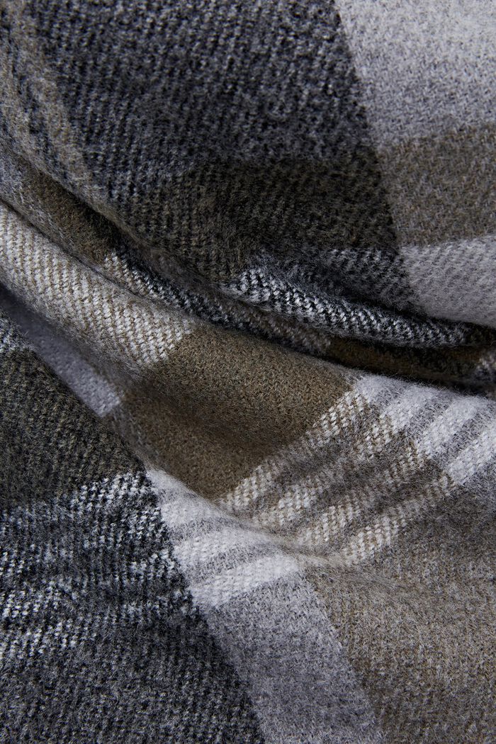 Checked Scarf, Cotton Blend, MEDIUM GREY, detail image number 1