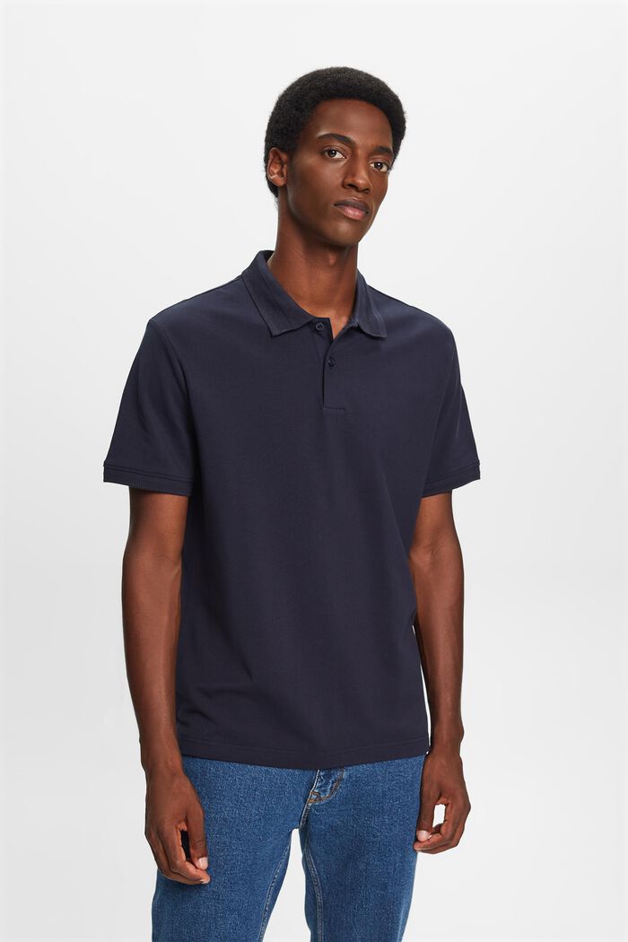 Cotton Pique Polo Shirt, NAVY, detail image number 0