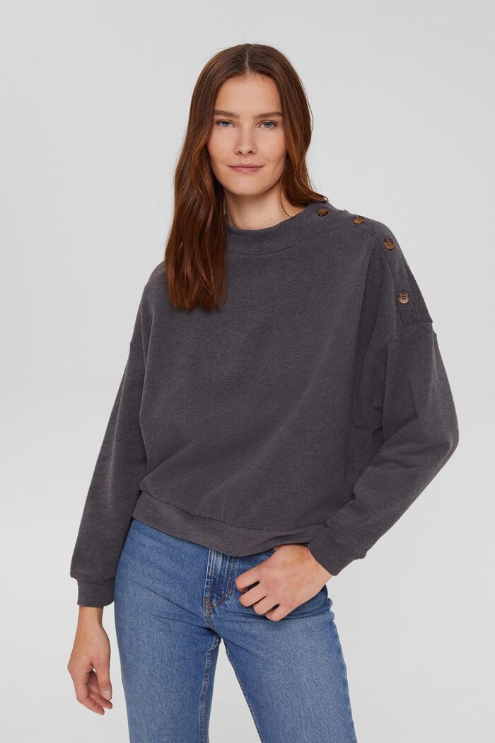 Sweatshirt with a stand-up collar and buttons, ANTHRACITE, detail image number 0