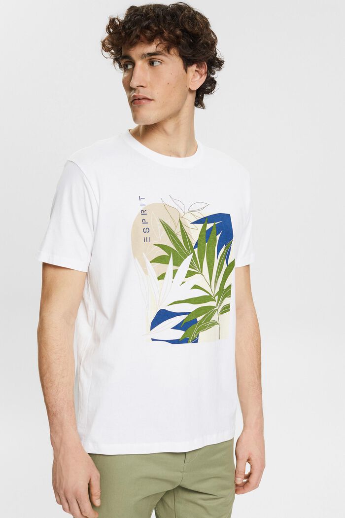Jersey T-shirt with a plant print, WHITE, detail image number 0