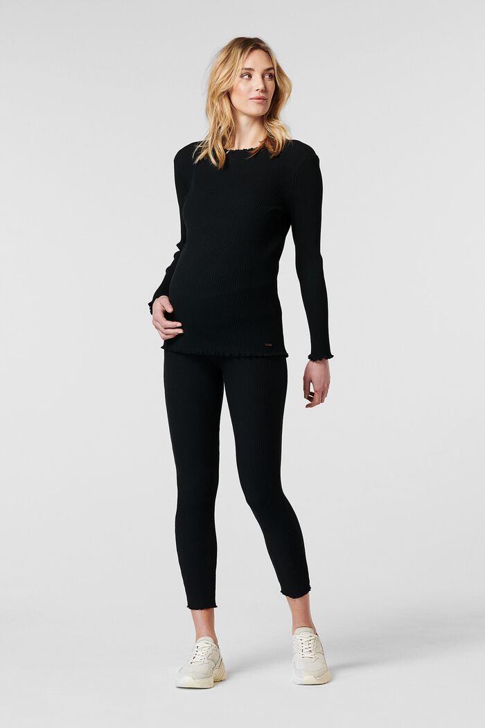Leggings with over-bump waistband, organic cotton, BLACK, detail image number 0