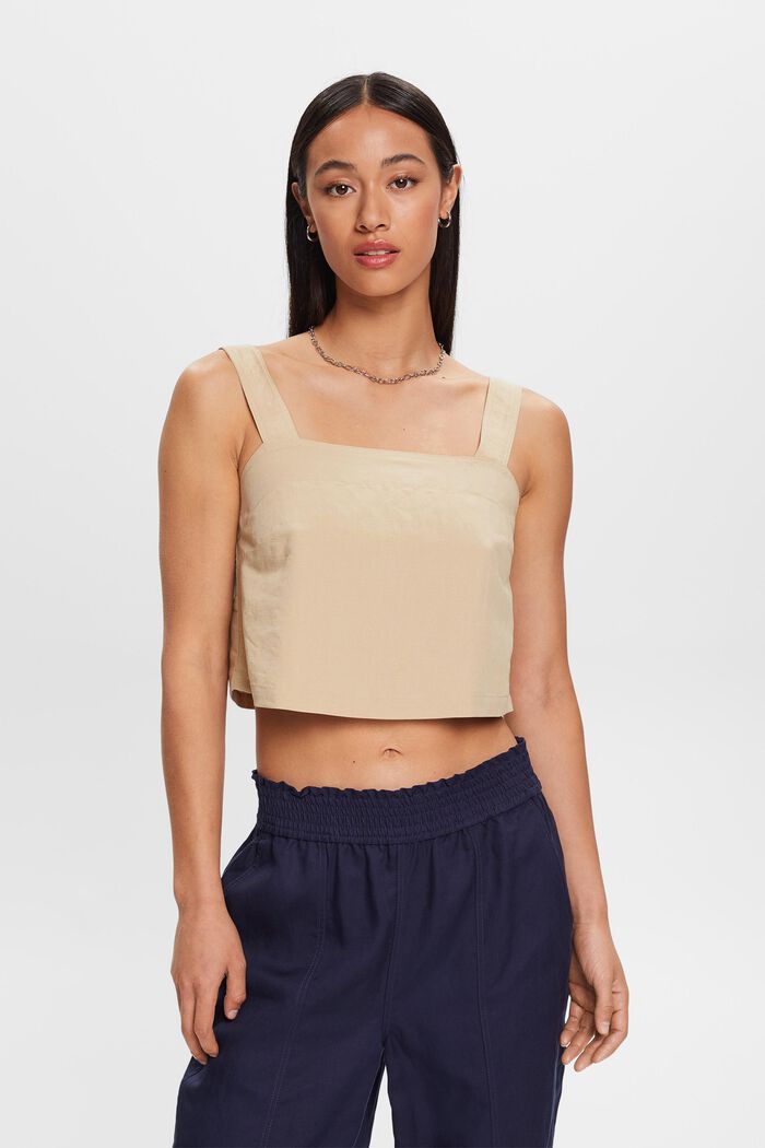 Cropped camisole top, linen blend, SAND, detail image number 0