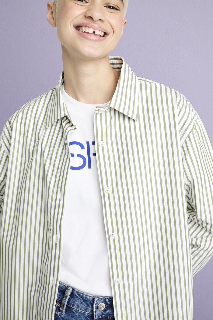 Striped Cotton-Poplin Shirt, LIGHT KHAKI, detail image number 4