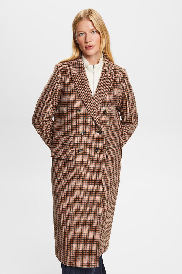 Checked wool-blend coat, TERRACOTTA, detail image number 0