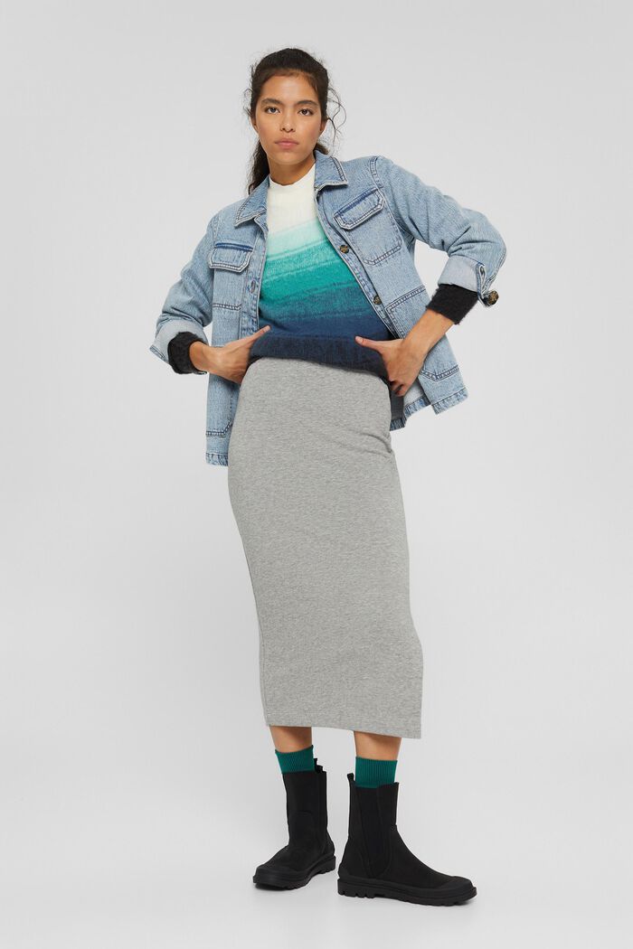 Organic cotton blend sweatshirt midi skirt, MEDIUM GREY, detail image number 1