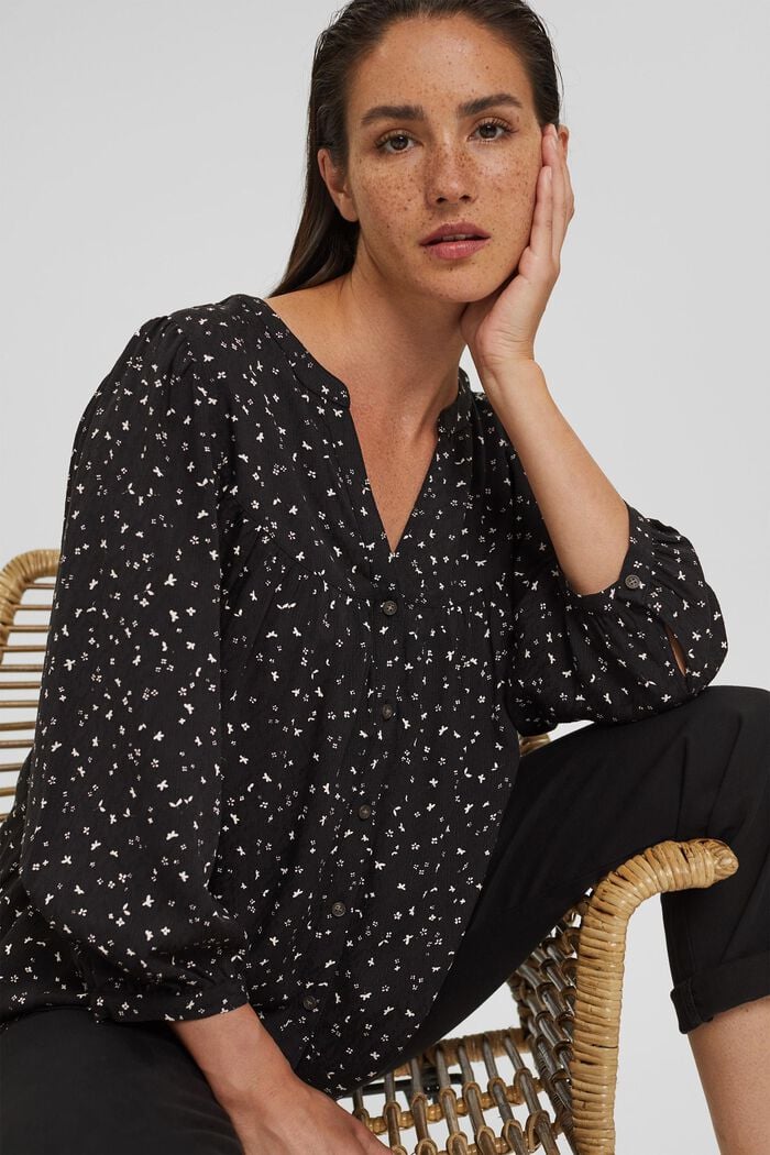 Mille-fleurs blouse made of LENZING™ ECOVERO™, BLACK, detail image number 0