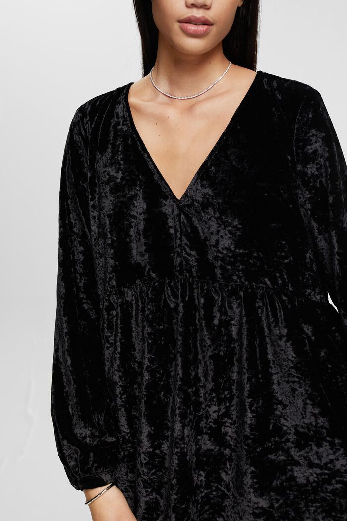 V-neck velvet dress, BLACK, detail image number 2