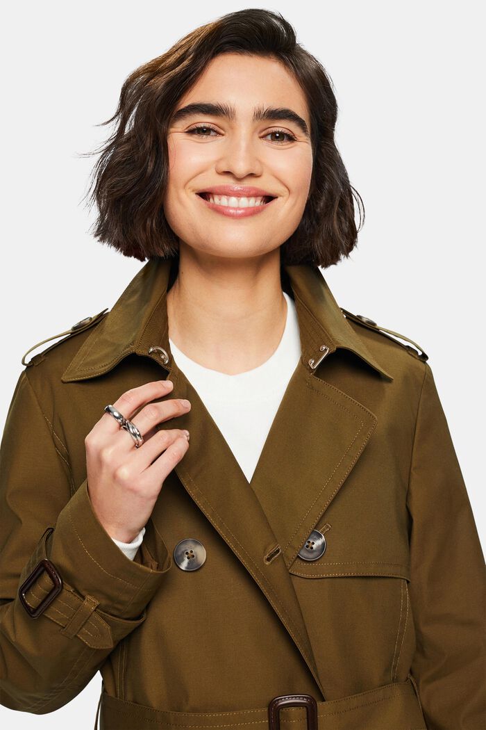 Short Double-Breasted Trench Coat, KHAKI GREEN, detail image number 4