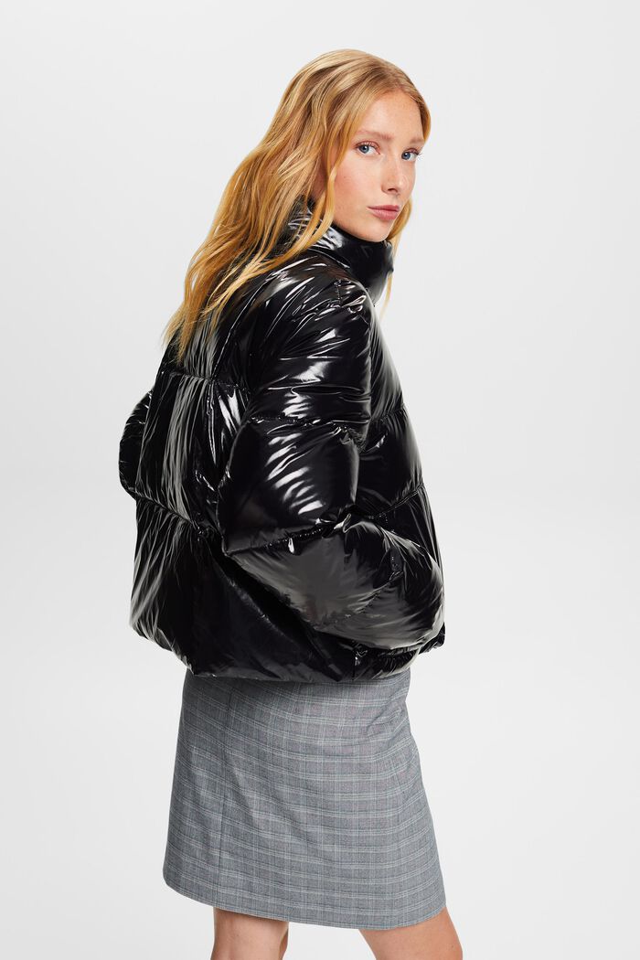 Glossed-Shell Puffer Jacket, BLACK, detail image number 1