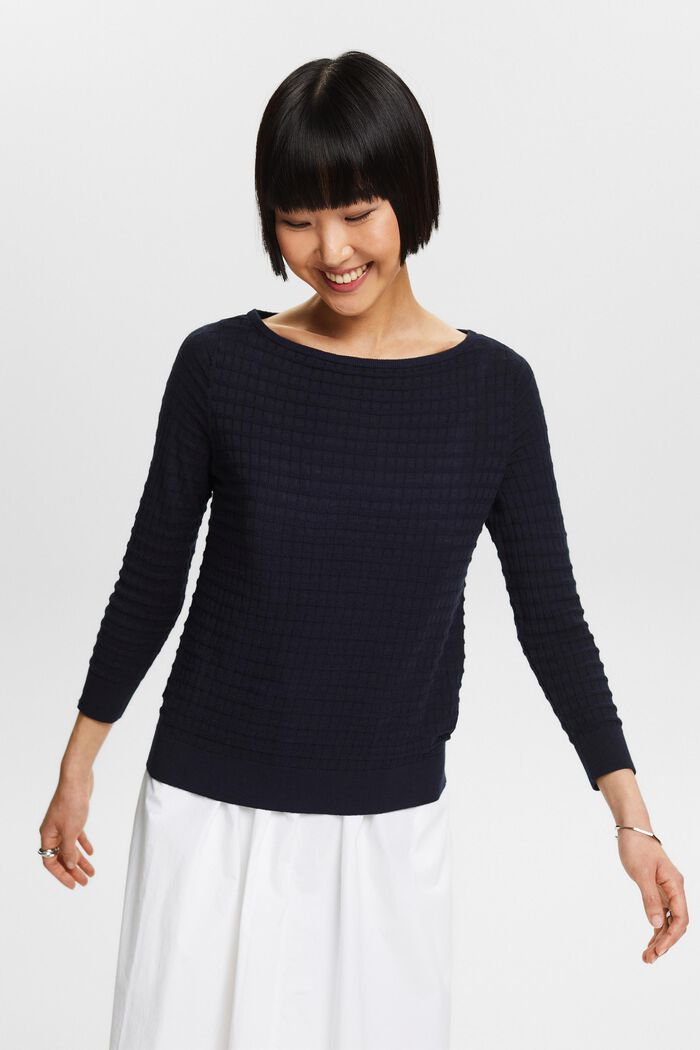 Structured Knit Sweater, NAVY, detail image number 0