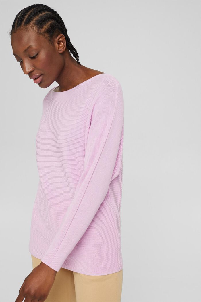 Bateau neck jumper made of organic cotton/TENCEL™, LILAC, overview
