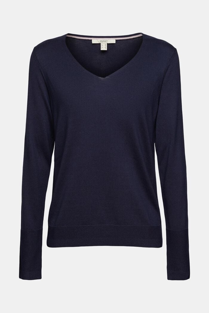 V-neck jumper containing organic cotton, NAVY, detail image number 6