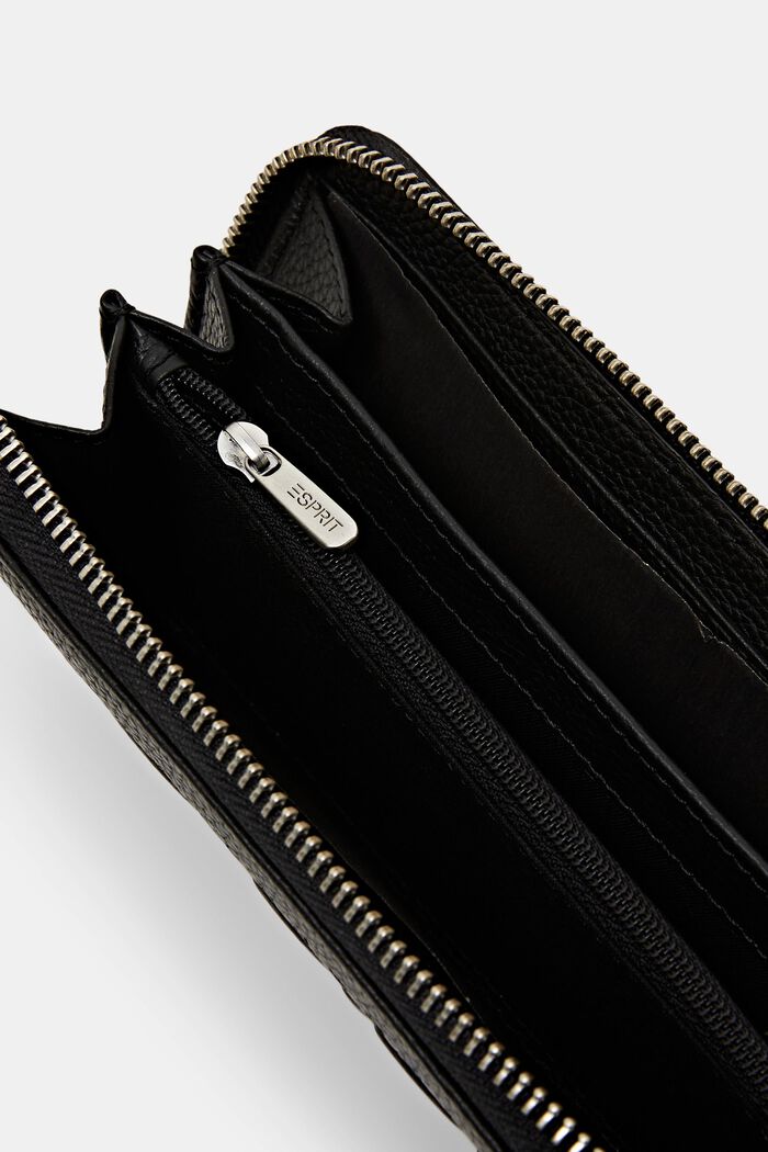 Logo Leather Zip Around Wallet, BLACK, detail image number 3