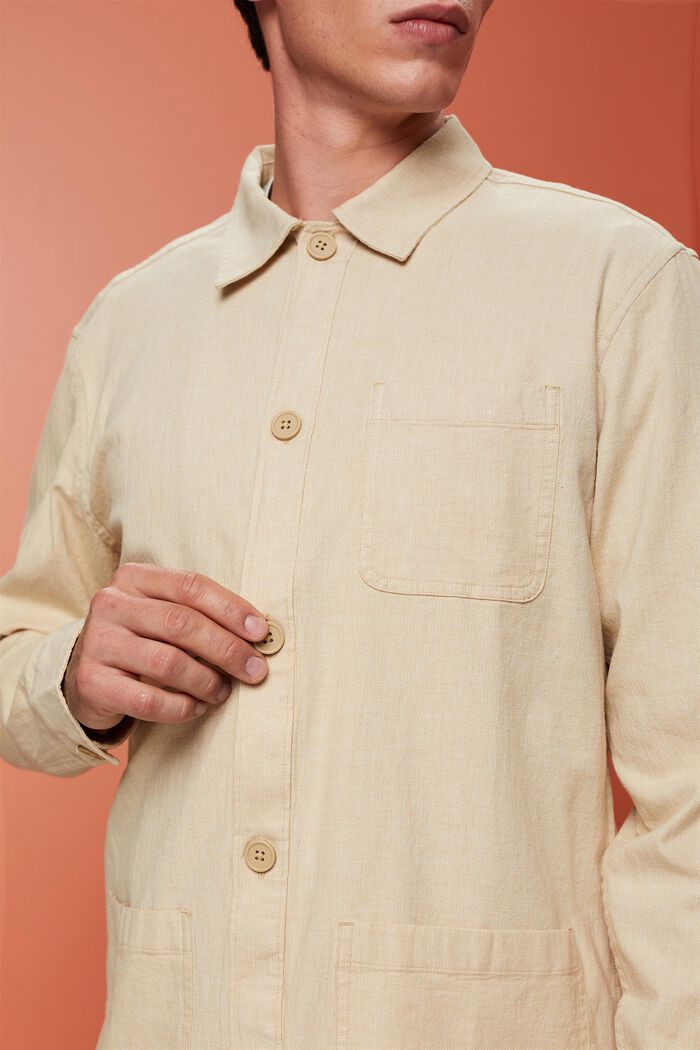 Herringbone shirt, linen blend, SAND, detail image number 2