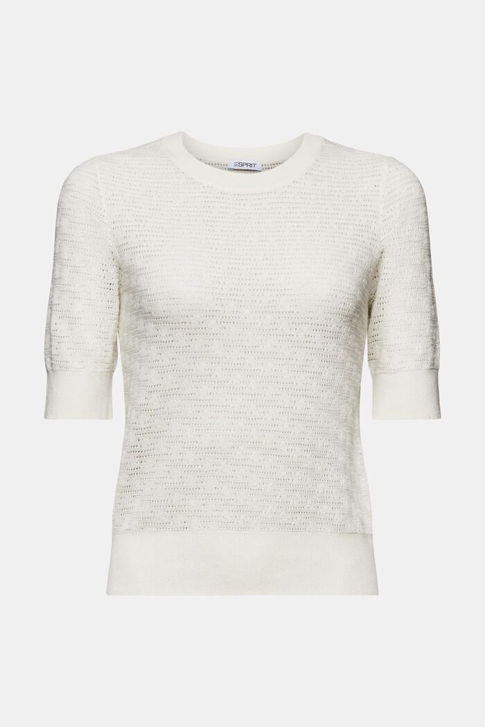 Pointelle Short-Sleeve Sweater, OFF WHITE, detail image number 5