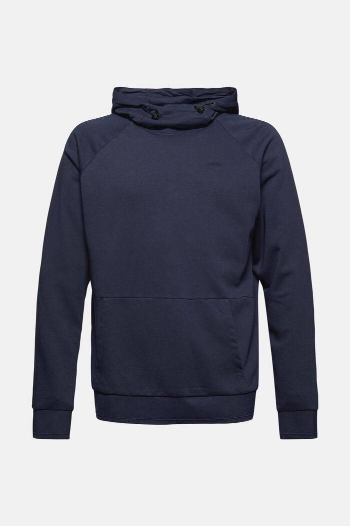 Hoodie with stand-up collar in blended organic cotton, NAVY, detail image number 0