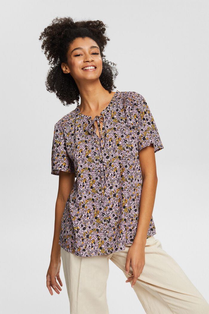 Floral pattern blouse, LENZING™ ECOVERO™:, OLIVE, detail image number 1