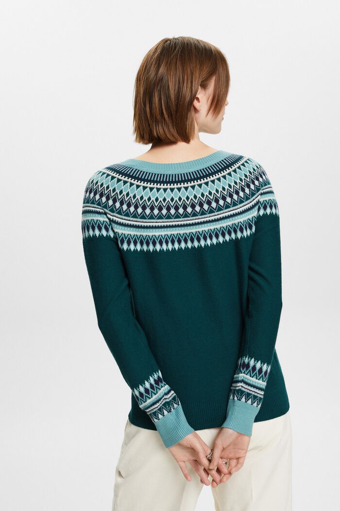 Cotton Jacquard Sweater, EMERALD GREEN, detail image number 4