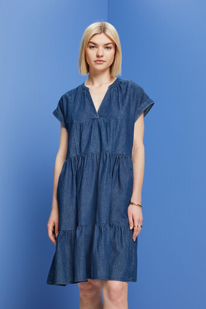 Lightweight denim dress, 100% cotton, BLUE MEDIUM WASHED, detail image number 0