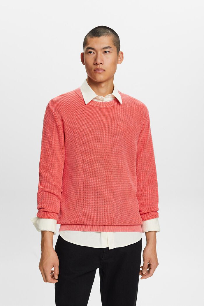 Basic crewneck jumper, 100% cotton, CORAL RED, detail image number 2