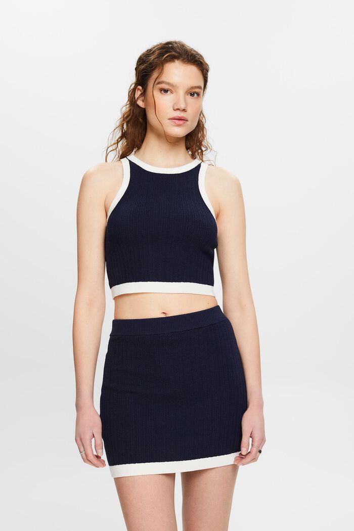 Two-Tone Cropped Sweater Tank, NAVY, detail image number 0