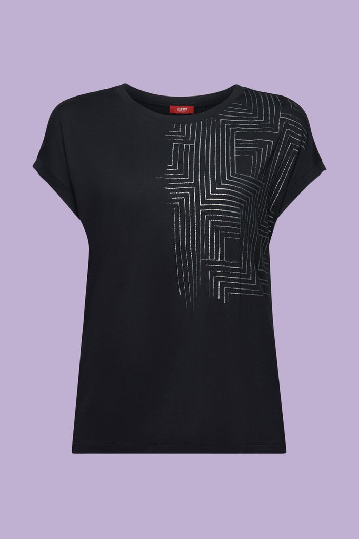 Jersey Print T-Shirt, LENZING™ ECOVERO™, BLACK, detail image number 6