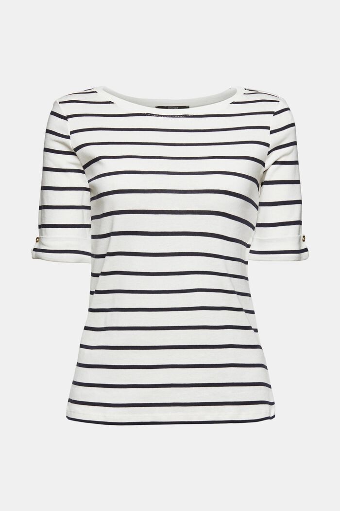 Striped Round Neck Cotton Top, NAVY COLORWAY, detail image number 2