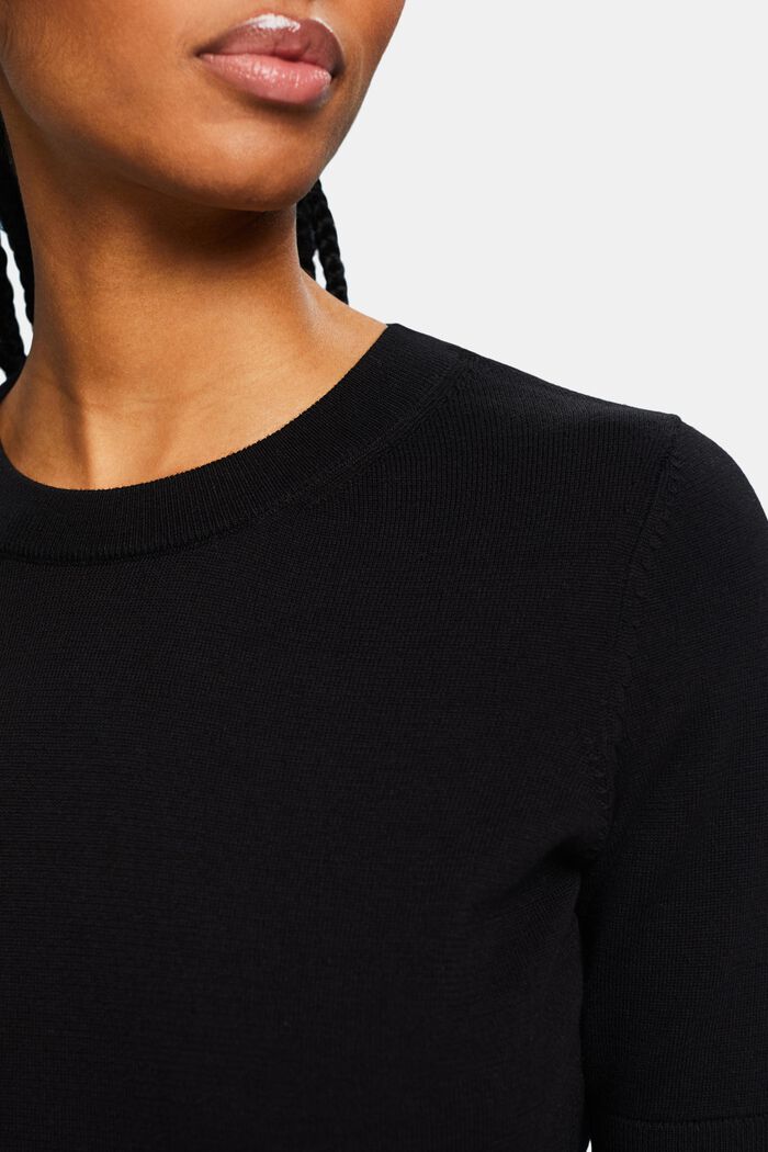 Short-Sleeve Crewneck Sweater, BLACK, detail image number 3