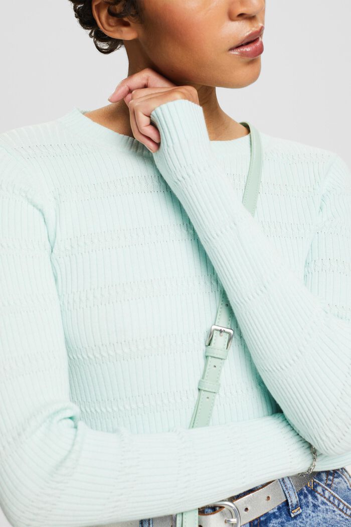Knit Crewneck Sweater, LIGHT AQUA GREEN, detail image number 2