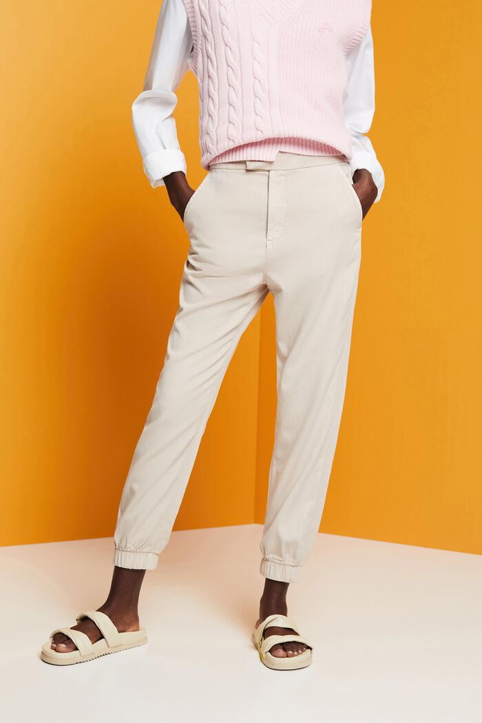 High-rise sporty twill trousers, LIGHT TAUPE, detail image number 0