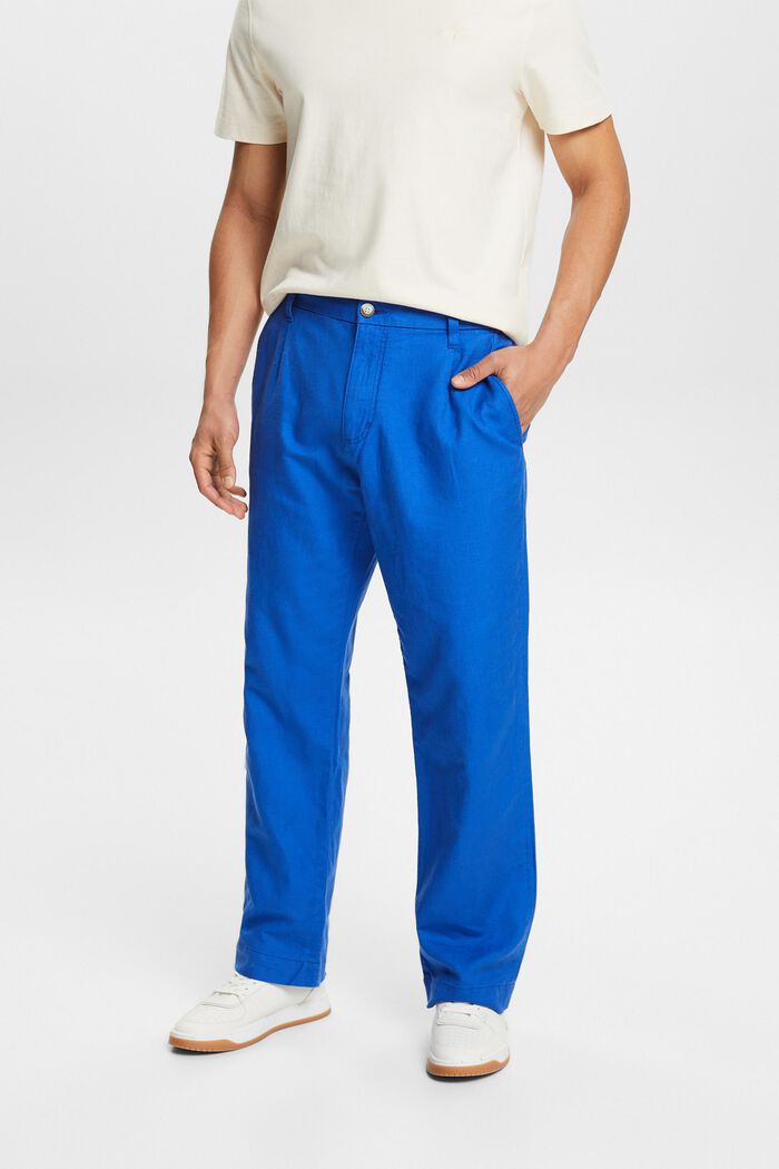 Linen-Cotton Straight Pant, BRIGHT BLUE, detail image number 0