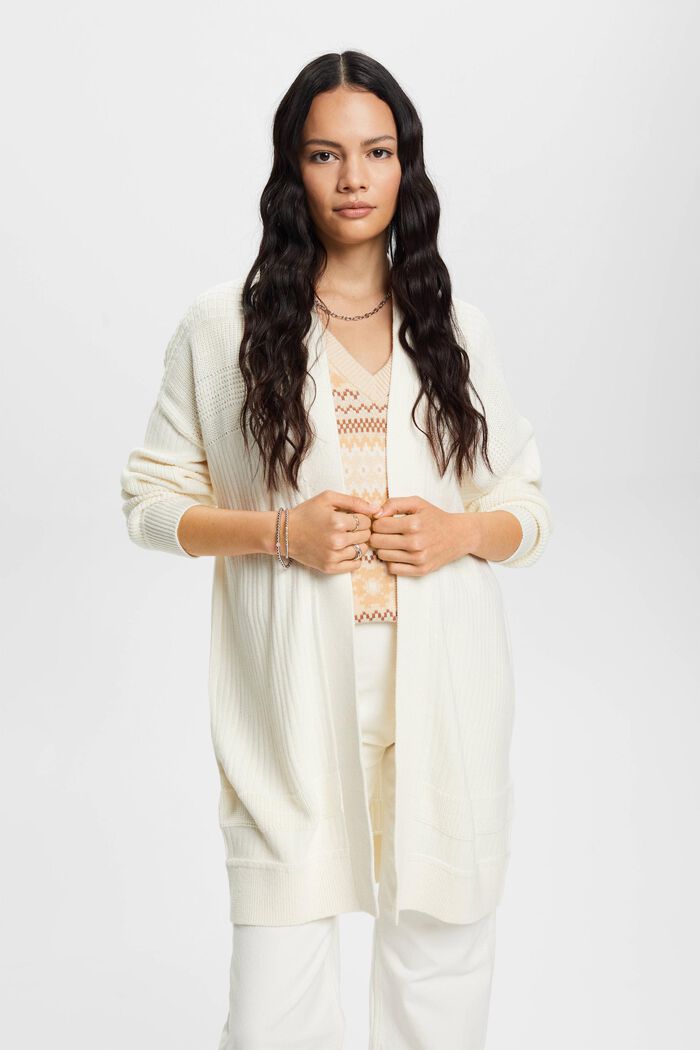 Mixed rib open cardigan, OFF WHITE, detail image number 0