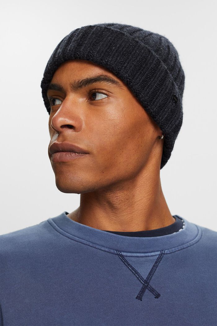Chunky Ribbed-Knit Beanie, NAVY, detail image number 2